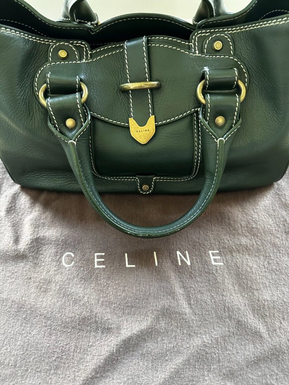 Vintage Celine Boogie Bag in Forest Green Leather - Picture 2 of 8